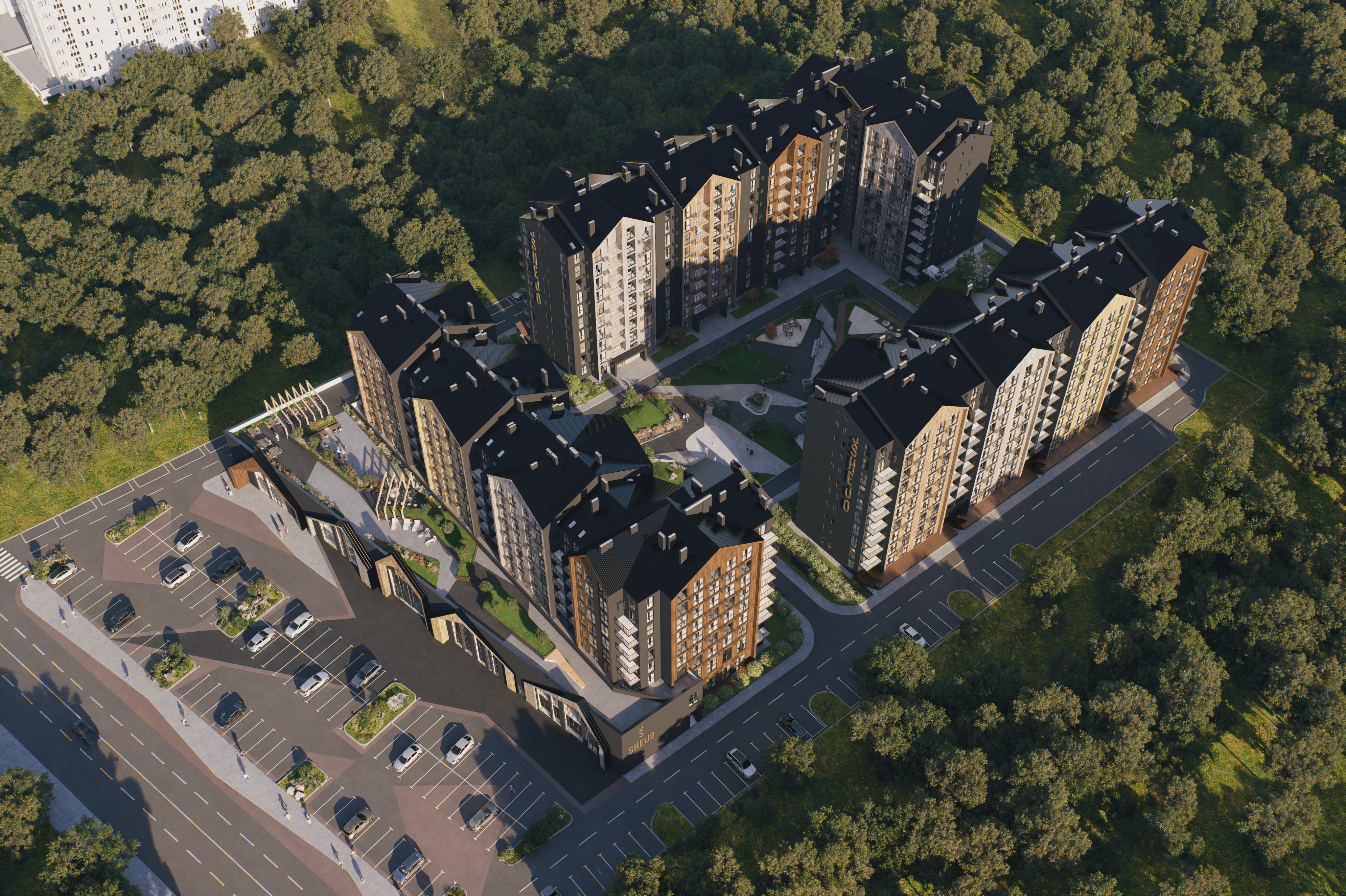 white house with blue door