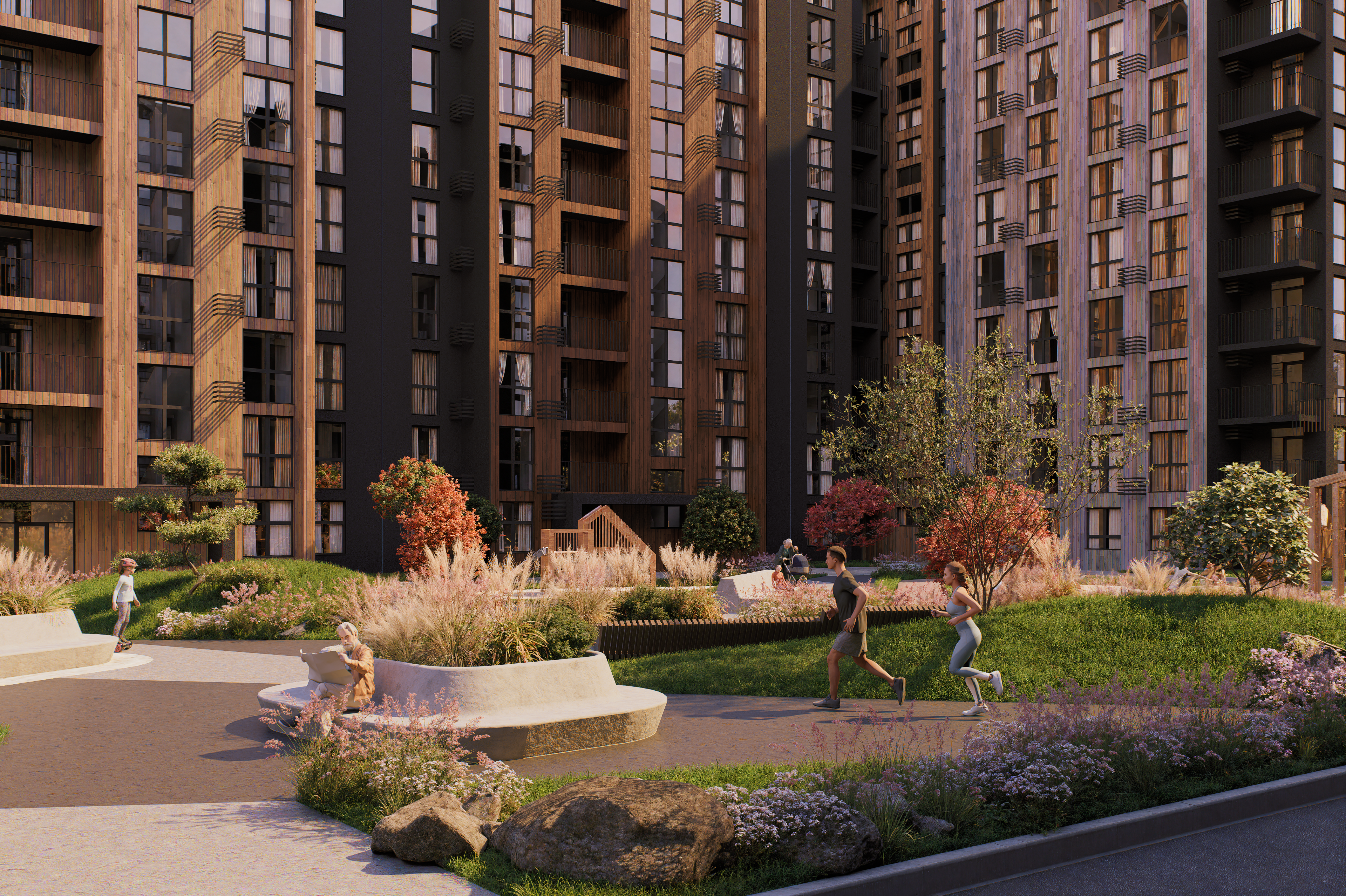 Photo of a study hall with wooden tables and chairs.